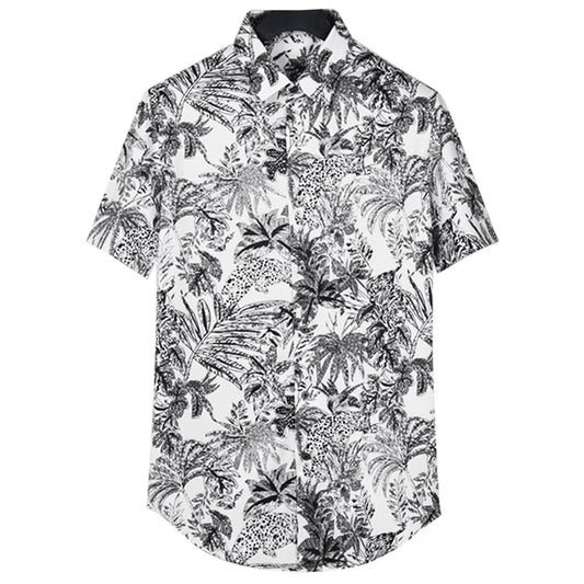 New 2021 luxury Men Classic Sketch jungle Leopard Fashion 50% Silk Casual Shirts Shirt high quality Pocket Short sleeves #A47