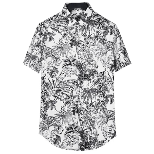 New 2021 luxury Men Classic Sketch jungle Leopard Fashion 50% Silk Casual Shirts Shirt high quality Pocket Short sleeves #A47