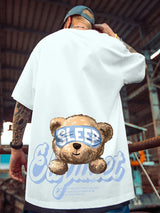 Skatercore Tribal flames – Kawaii Sleep Bear Graphic Printed Y2K T Shirt Mens Casual