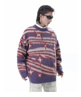japanese hip hop sweater set men contrast zebra pattern round neck knit top splicing distressed loose jeans 2 pcs harajuku suit unique jeans style 4529