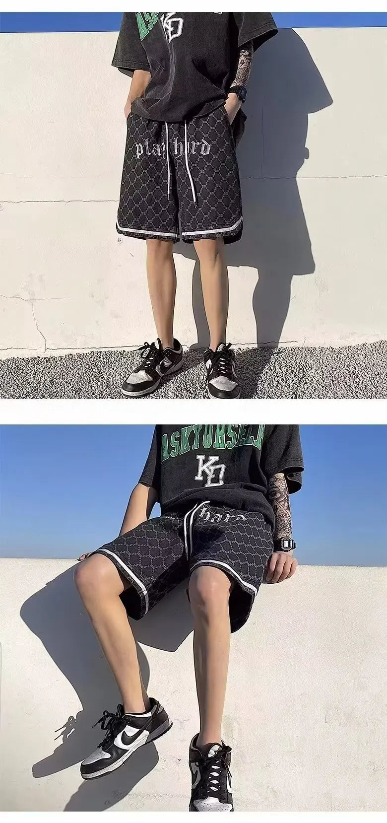 American Retro Tie-dye Denim Shorts Male Streetwear Short Jeans Luxury 2024 Summer Korean Fashion Hip-hop Cargo Straight Shorts