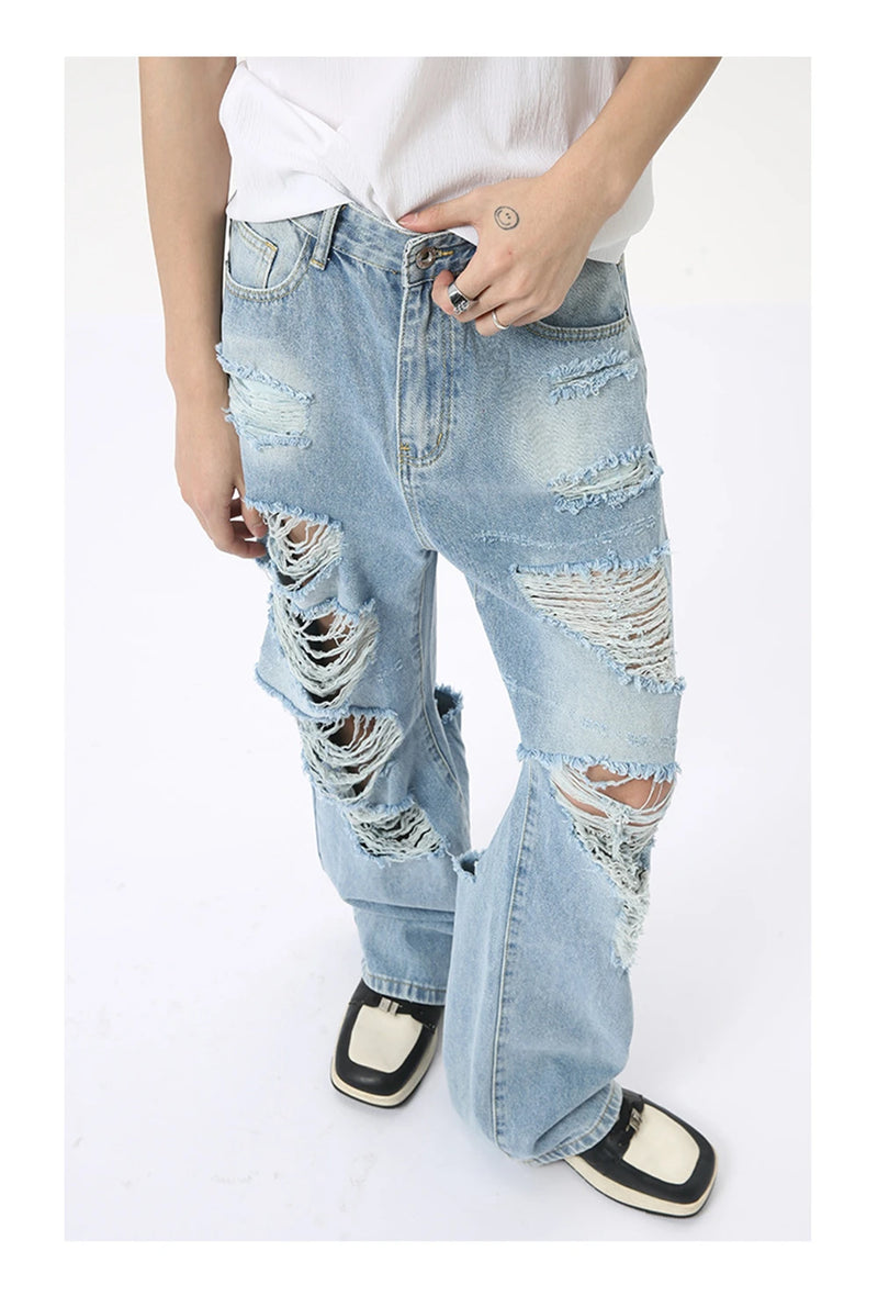 vintage ripped straight jeans blue baggy jeans trousers streetwear luxury loose casual distressed denim pants male y2k hombre unique jeans style 588