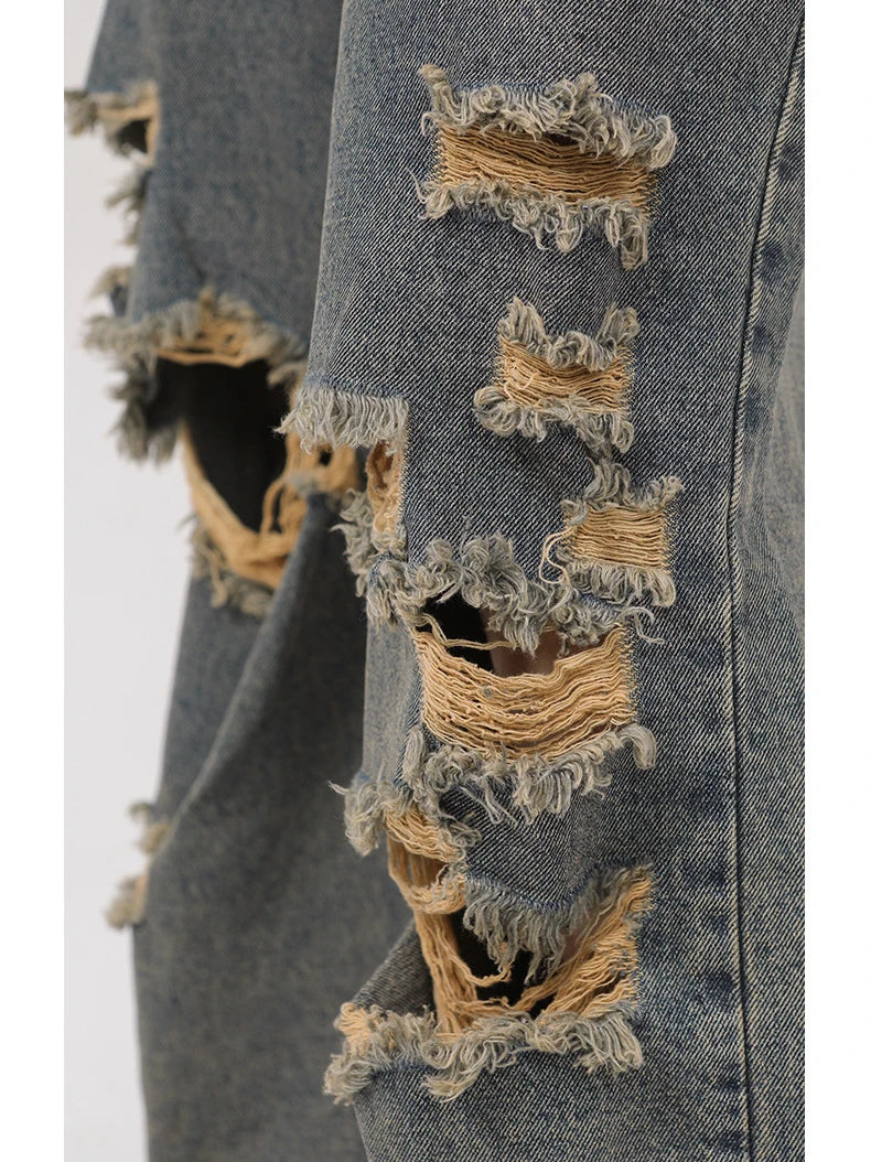 rainbowtouches 2022 men washed jeans vintage high street hole design fashion jeans popular loose straight hip hop long pants unique jeans style 4962