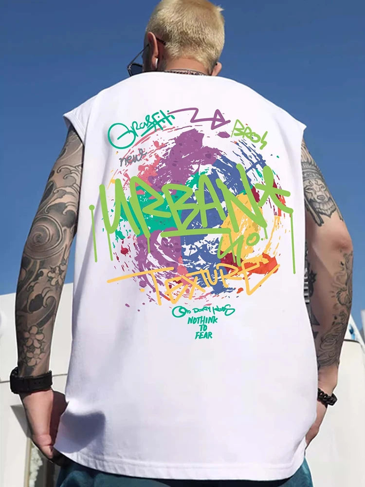Sadcore Tribal flames – Summer Sleeveless T Shirt Mens American High Street Graffiti