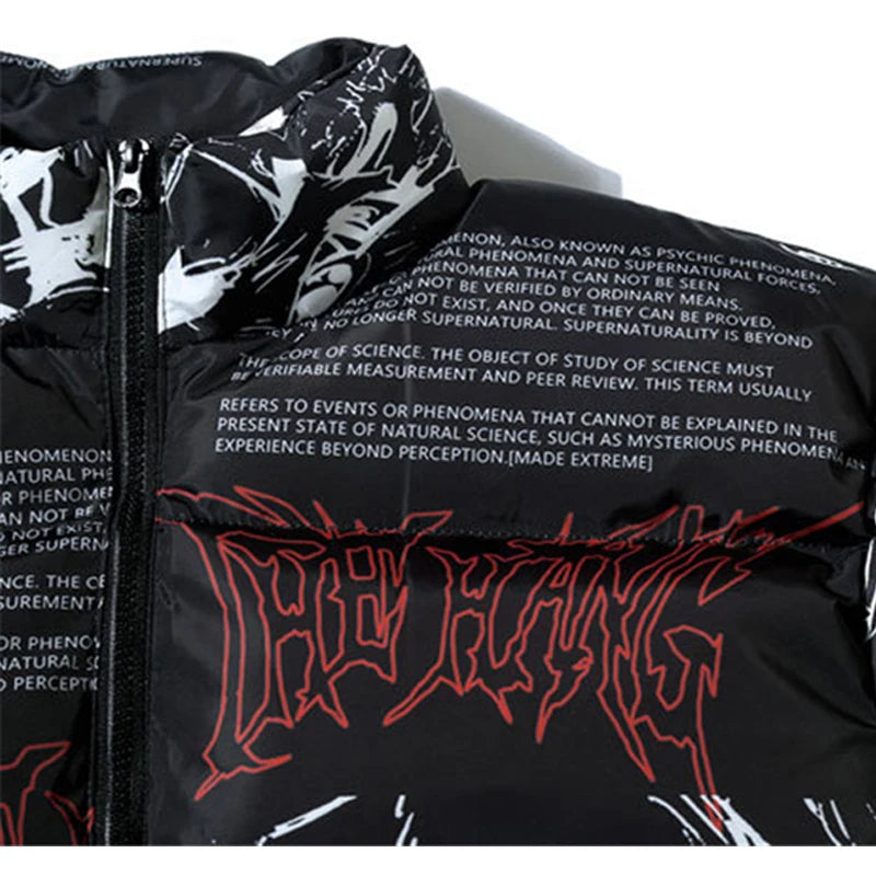 2023 Hip Hop Jacket Parka Men Anime Cartoon Graphic Padded Jacket Coat Warm Winter Streetwear Harajuku Puffer Jackets