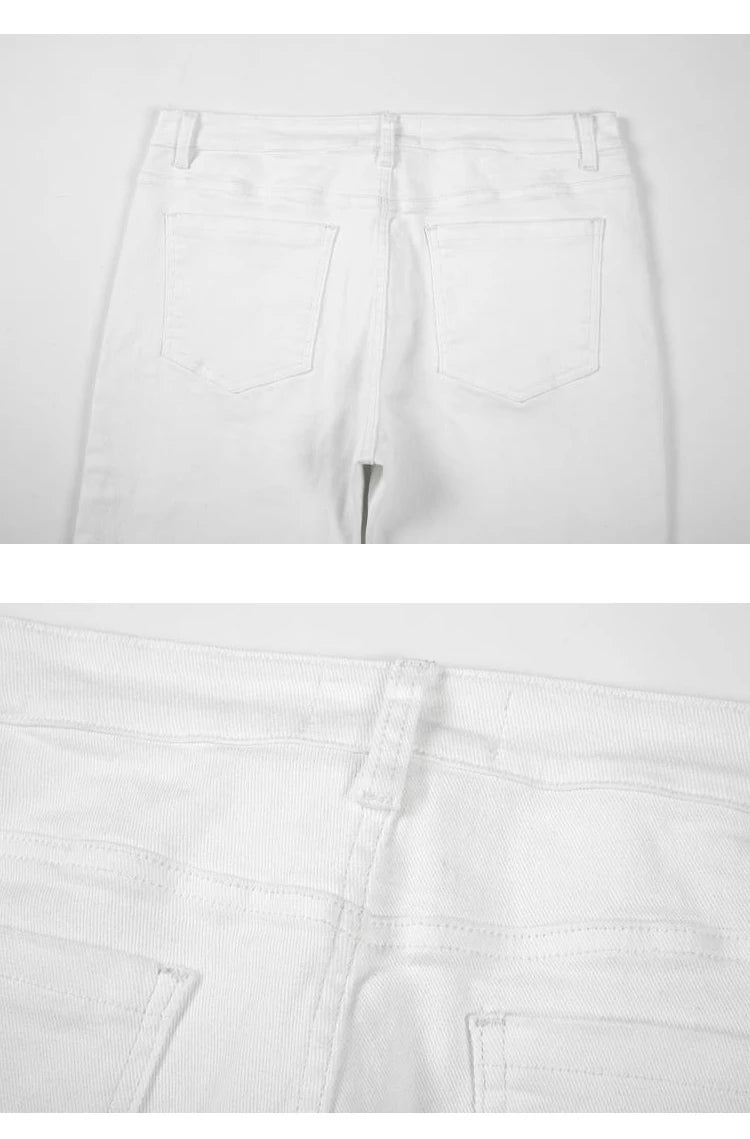 high street white knee pleated vertical stripe elastic fit skinny jeans male casual small leg jeans pants slim mens clothing unique jeans style 3689
