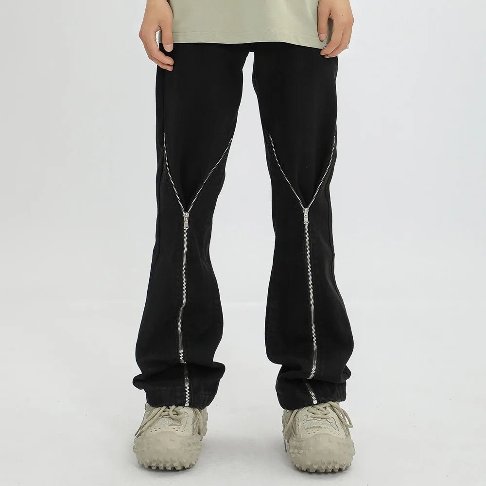 streetwear mens zipper jeans solid color patchwork straight jeans summer casual hip hop denim pants high street loose trousers vintage washed jeans
