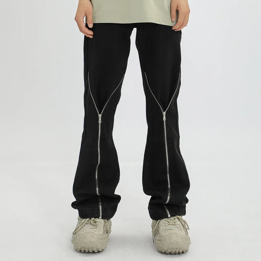 streetwear mens zipper jeans solid color patchwork straight jeans summer casual hip hop denim pants high street loose trousers vintage washed jeans