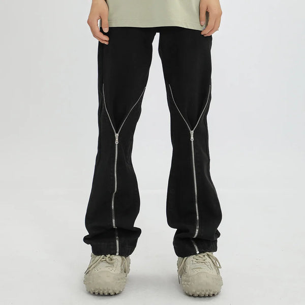 streetwear mens zipper jeans solid color patchwork straight jeans summer casual hip hop denim pants high street loose trousers vintage washed jeans