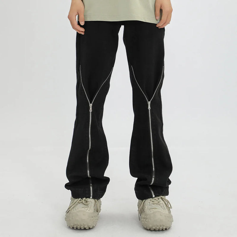 streetwear mens zipper jeans solid color patchwork straight jeans summer casual hip hop denim pants high street loose trousers vintage washed jeans