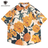 Men Retro Printed Shirts Hawaiian Beach Summer Tops Casual Loose Streetwear Fashion Trendy Short Sleeve Shirts Unisex