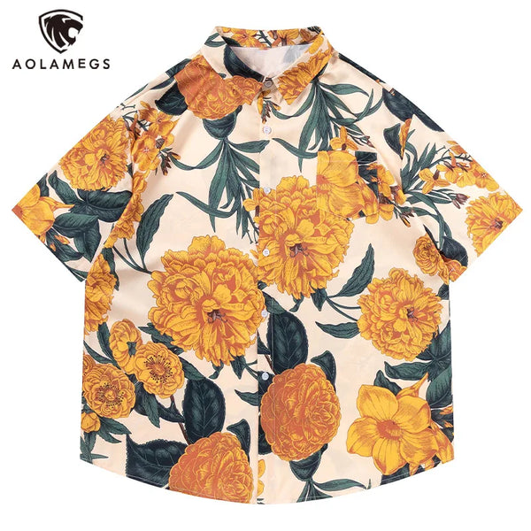 Men Retro Printed Shirts Hawaiian Beach Summer Tops Casual Loose Streetwear Fashion Trendy Short Sleeve Shirts Unisex