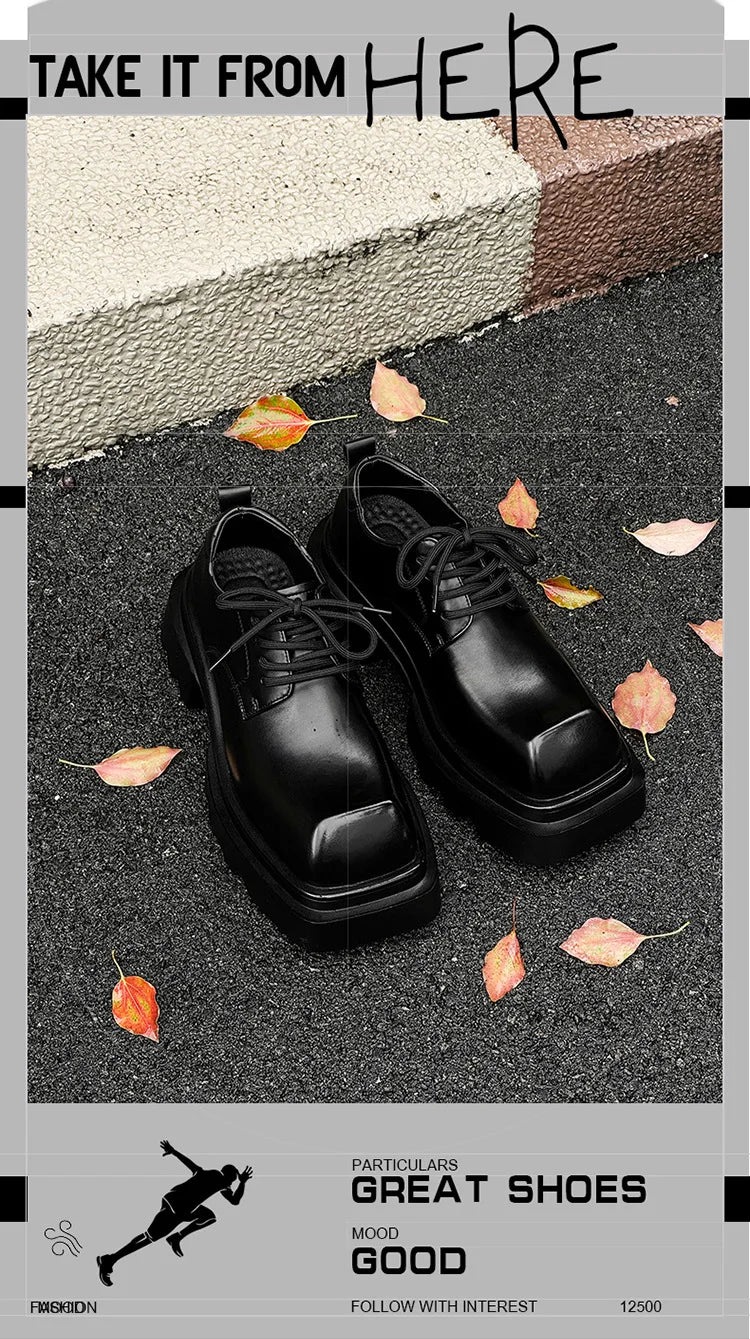 High Street Increase Derby Shoes Men's Streetwear Fashion Thick Sole Platform PU Leather Casual Luxury Designer Shoe