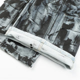 vintage dirty tie dye baggy jeans men multi pocket loose white straight jeans trousers luxury designer oversized denim pant ripped baggy denim
