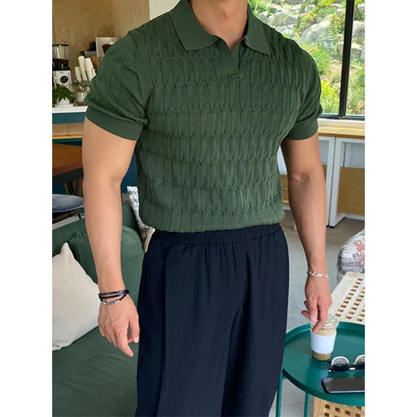 Y2k Graphic tee – Summer New Knitted Polo Shirt Mens Short Sleeve Casual Half