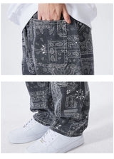 mens hip hop straight denim jeans pants fashion zipper paisley jeans streetwear casual loose trousers pants joggers baggy jeans unique joggers style 2809