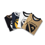 Summer Short Sleeved Men'S Military Retro Cavalry Division Letter Printing Casual Cotton Breathable Color Matching Round Neck