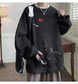 Ink Painting Cartoon Crane Printed Pullover Hoodies For Men 2024 New H