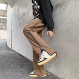 2023 cool design side zipper baggy men cargo jeans pants vintage brown straight cotton hip hop long trousers pantalones hombre baggy cargo bottoms