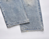 damaged washed blue baggy jeans for men straight hole distressed casual cargo pants frayed streetwear denim trousers oversized unique cargo style 5293