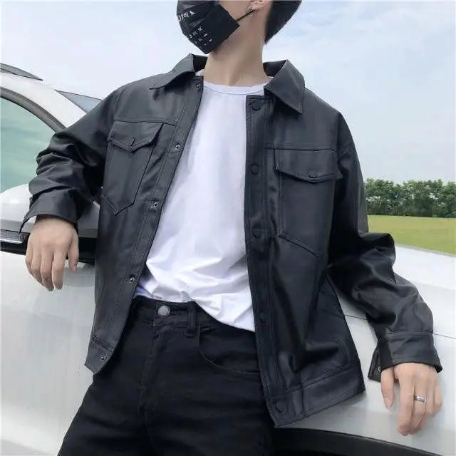 2022 Autumn New Light Luxury Fashion Motorcycle Leather Jacket Men Loose Korean Version PU Leather Jacket Jacket All-match
