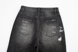 high street black washed straight jeans lowrise hip hop ripped jeans pants for men baggy vintage fashion wide denim pants women unique jeans style 5373