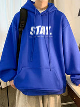 New In Letter Stay Print Sweatshirts Men Casual Vintage Fleece Pullover