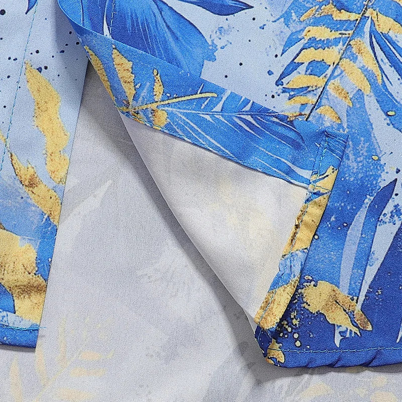 Men Shirts Hawaiian Vacation Loose Shirts Summer Refreshing Turn Down Collar Leaf Print Half Sleeve Shirt Versatile Daily Tops