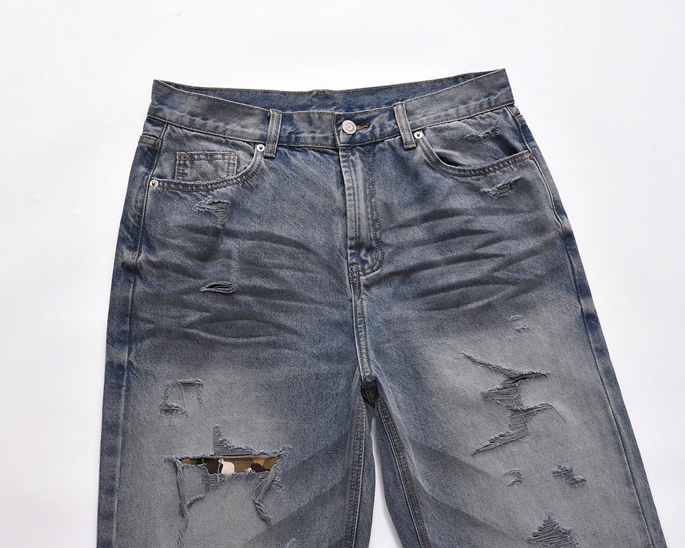 washed hole patchwork frayed blue baggy jeans mens straight y2k ripped pantalones hombre denim pants streetwear loose cargos unique cargo style 5677