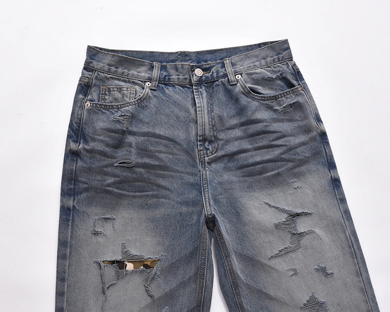 washed hole patchwork frayed blue baggy jeans mens straight y2k ripped pantalones hombre denim pants streetwear loose cargos unique cargo style 5677