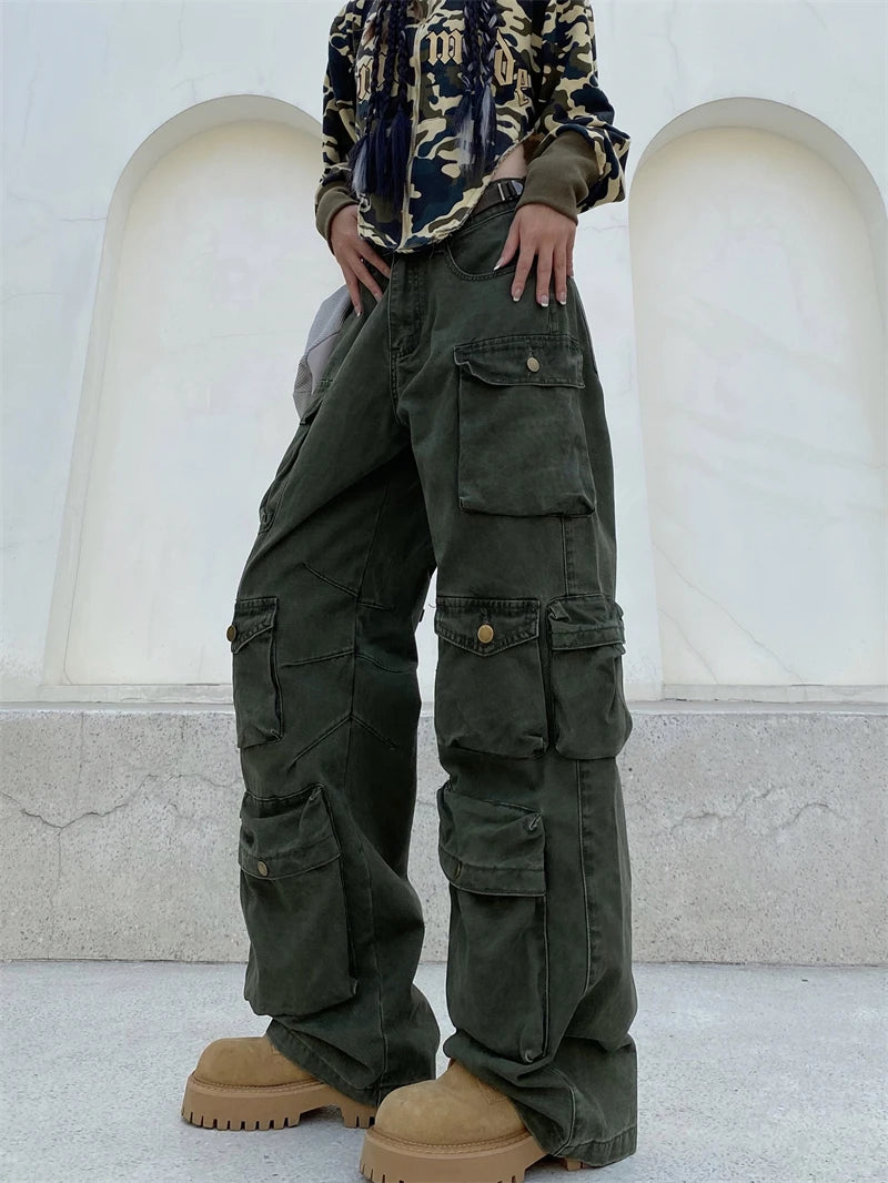 unisex hip hop pants retro cargo pant streetwear multi pockets zipper harajuku joggers new casual loose straight baggy trousers unique joggers style 2069