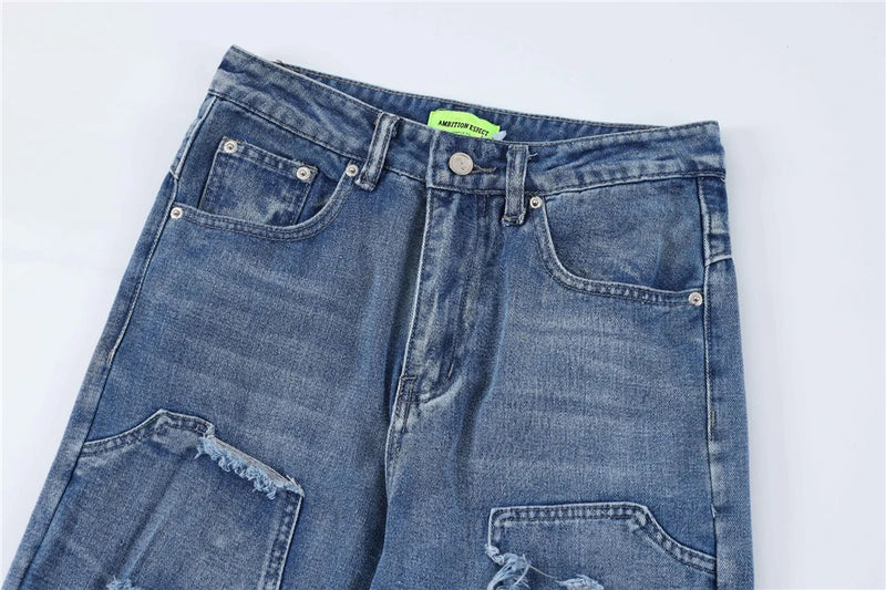 2024 ripped jeans high street straight trousers destroyed hole baggy denim pants vintage retro hip hop unique jeans style 408