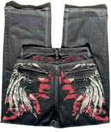 american fashion pattern embroidery loose women street y2k new hip hop punk oversized mopping wide leg pants couple casual jeans unique jeans style 3064