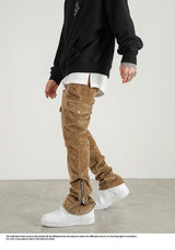 mens corduroy cargo pants new casual hip hop side pockets skinny trousers streetwear bottom zipper fashion slim fit pant joggers unique joggers style 4113