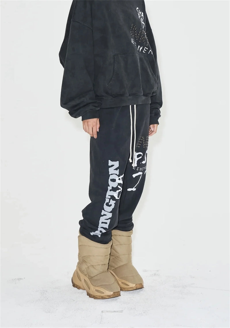24ss rrr123 gymno high street heavyweight best quality cotton gradient washed distressed drawstring casual sport pants leggins relaxed fit trousers