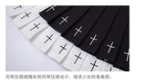 2024 Women Harajuku Sweet Fresh Feeling High Waist Pleated Skirt Elastic Waist Cross Embroidery Skirt black skirt Pleated Skirt