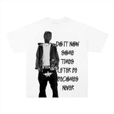Soft street tee with 2000s star font and anime caption
