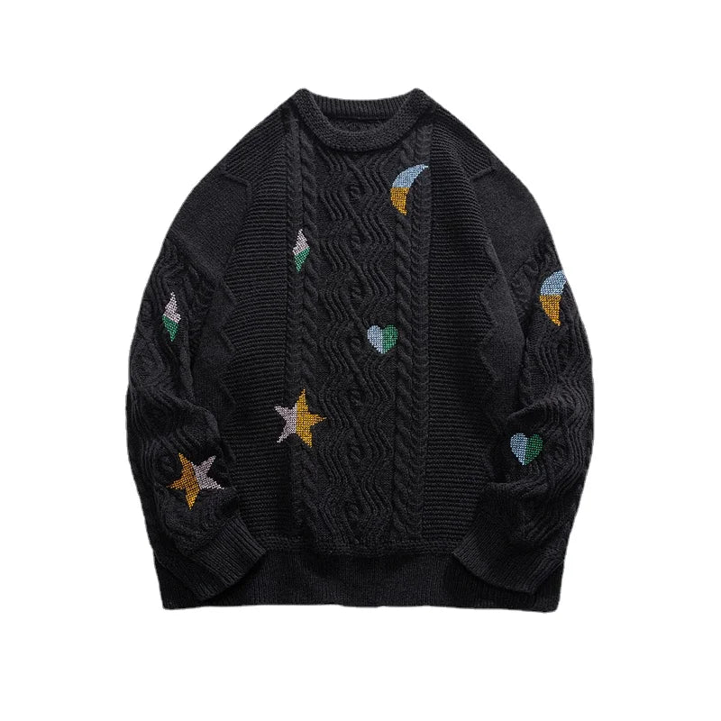 oversized flame jumper with bold print, ideal for photo-ready Y2K streetwear layering, street fashion menswear trend for seas
