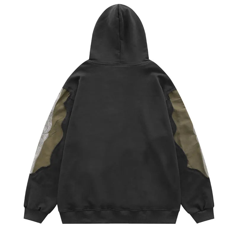 Hip Hop Men Hoodie Sweatshirt Y2K Embroidery Skeleton Skull Patch Punk