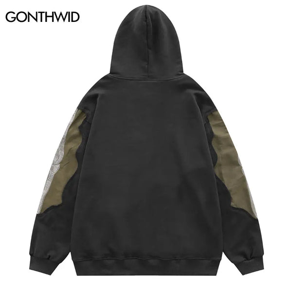 Hip Hop Men Hoodie Sweatshirt Y2K Embroidery Skeleton Skull Patch Punk