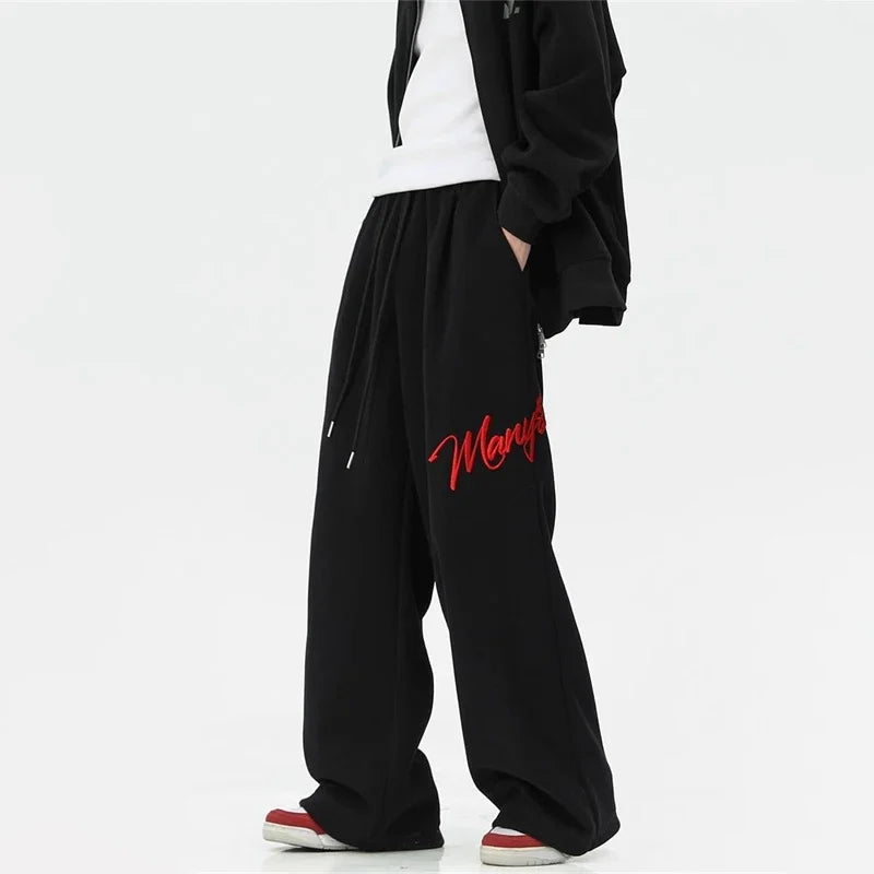 american fashion letter hip hop wide leg pants mens y2k streetwear baggy straight pantalones hombre new gym sports trousers urban fashion pants