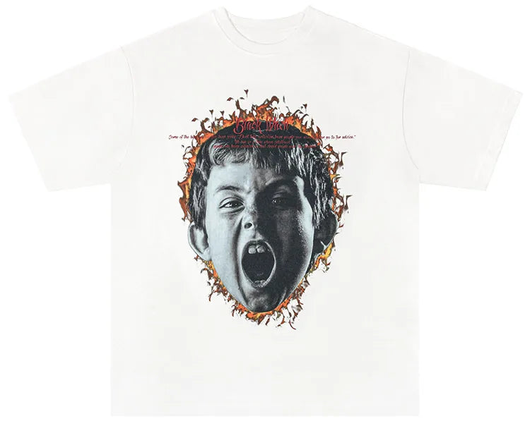 Vaporwave Crying angel – Men Retro High Street Short Sleeved Angry Boy Printed T Shir