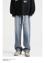 fashion loose streetwear denim pants unisex casual drewstring elastic waist jean pants hip hop trousers joggers mens baggy jeans unique joggers style 3256