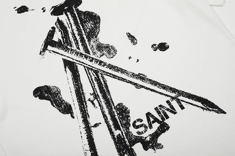 Vaporwave Fashion – Summer New Saint T Shirt Chaopai 3D Steel Nails Direct Spray – Edgy Streetwear for All Genders