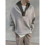 Trendy Korean Street Gray Sweatshirt Men's Spring and Autumn Knitted Ins Stitching Personalized Design Retro Top Hooded Jacket
