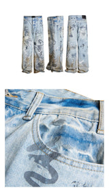 men baggy jeans graffiti printed loose straight denim pants luxury designer jeans male streetwear hip hop jeans trousers y2k unique jeans style 4526