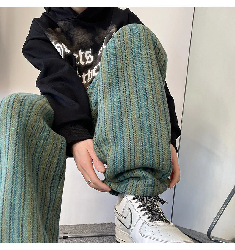 high quality stripe plaid mens trousers baggy straight fashion classic padded autumn winter casual pants male plus size m 8xl unique default style 1160