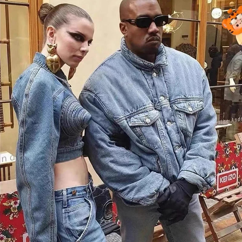 urban fashion featuring high street washed retro kanye jeans thick winter coat lapel pockets oversized mens denim jacket hip hop unisex windbreaker top design – premium quality jacket for men