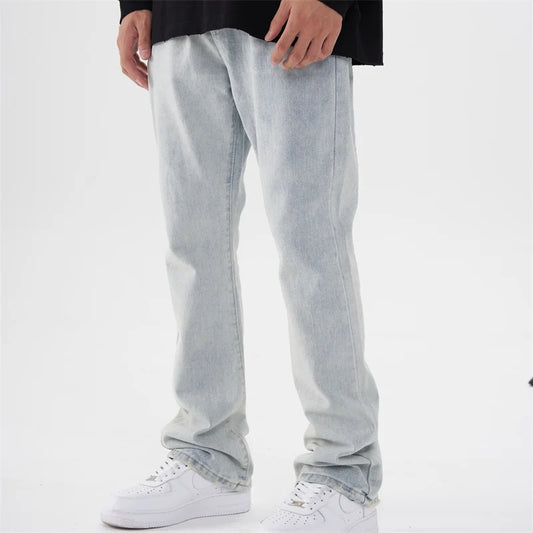 fashion back skull letters embroidery denim flare jeans mens zipper straight trouser hip hop streetwear pants joggers jeans men relaxed fit joggers