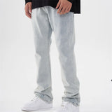 fashion back skull letters embroidery denim flare jeans mens zipper straight trouser hip hop streetwear pants joggers jeans men relaxed fit joggers